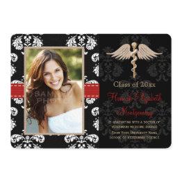 Small Red Veterinary Vet School Graduation Announcement Front View