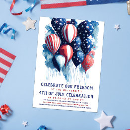 Small Red White And Blue Balloon 4th Of July Party Invitation Front View