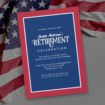 red white and blue simple elegant retirement party invitation