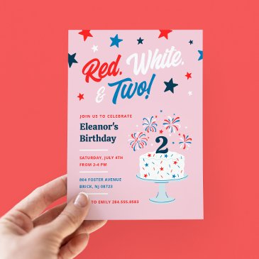 red white and two 2nd birthday party invitation