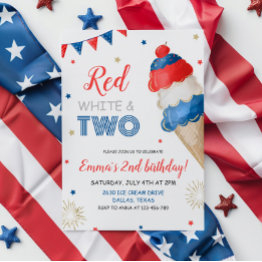 Small Red White And Two Birthday Invitation Front View