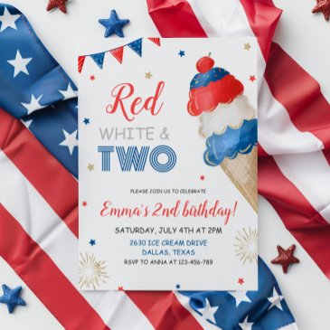 red white and two birthday invitation