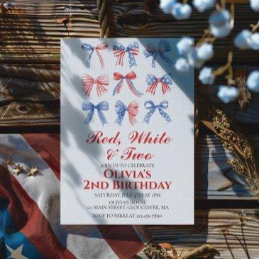 red, white and two bows 4th of july 2nd birthday invitation