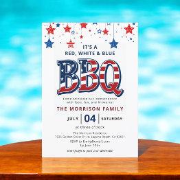 Small Red, White, Blue Bbq 4th Of July Independence Invitation Front View