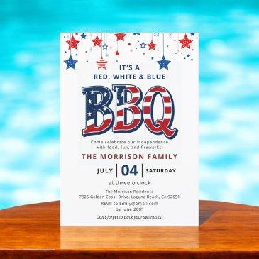 red, white, blue bbq 4th of july independence invitation
