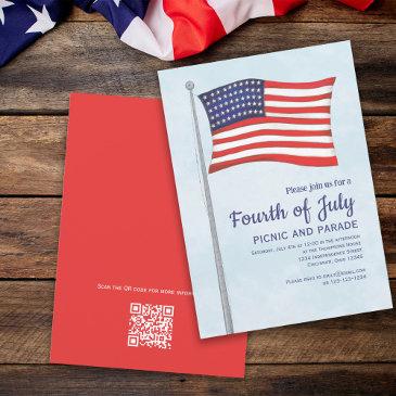 red white blue fun fourth of july flag qr code invitation
