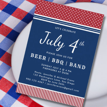 red white blue july 4th party bbq celebration invitation