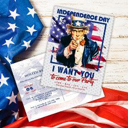 Small Red, White, Blue Uncle Sam 4th Of July Invitation Postinvitations Front View