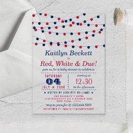 Small Red, White & Due | 4th Of July Baby Shower Acrylic Invitations Front View