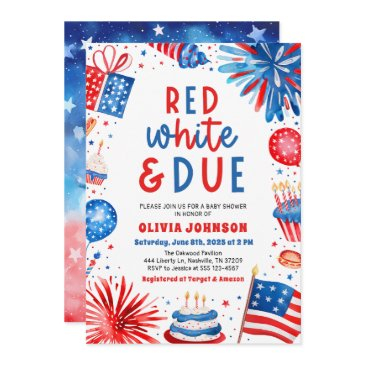 red, white & due gender neutral baby shower invitation