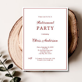 Small Red White Minimal Simple Modern Retirement Party Invitation Front View