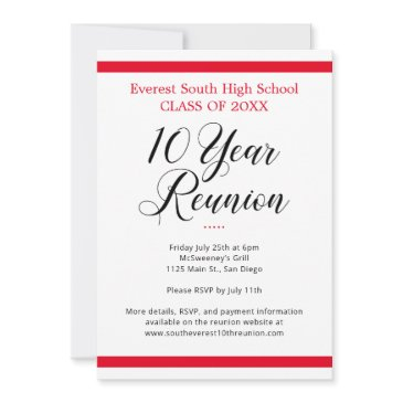 red & white minimalist ten 10 year class reunion invitation