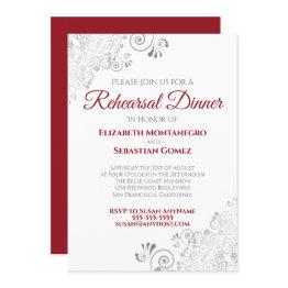 Small Red & White Silver Curls Wedding Rehearsal Dinner Invitation Front View