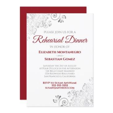 red & white silver curls wedding rehearsal dinner invitation