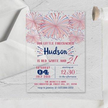 red, white & two! 4th of july 2nd birthday party acrylic invitations