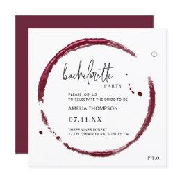 Small Red Wine Tasting Weekend Bachelorette Party Invitation Front View