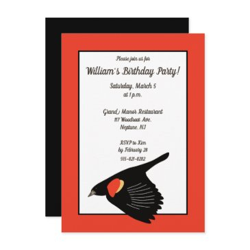 red-winged blackbird in flight birthday party invitation