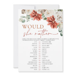Small Red Winter Would She Rather Bridal Shower Game Invitation Front View
