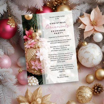 refined pink christmas balls ornament exchange invitation