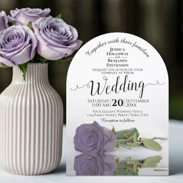 reflecting dusty purple rose elegant arch wedding invitation