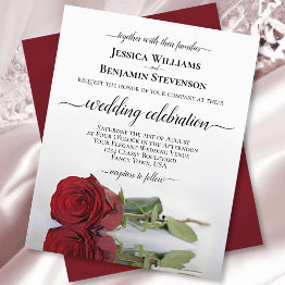 Small Reflecting Red Rose Budget Wedding Invitation Front View