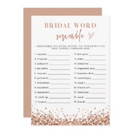 Small Regina Rose Gold Bridal Shower Word Scramble Invitation Front View