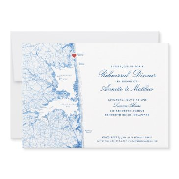 rehoboth beach map navy blue rehearsal dinner invitation
