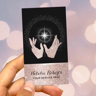 reiki spa rose gold healing hands massage therapy business invitations