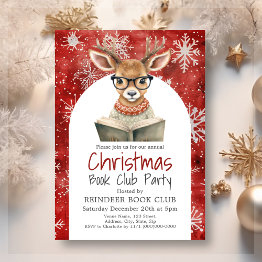 Small Reindeer Book Club Christmas Party Invitation Front View