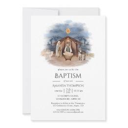 Small Religious Christmas Nativity Baptism Invitation Front View