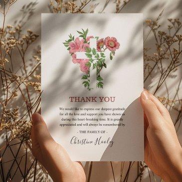 religious holy cross pink floral beareavement thank you invitations
