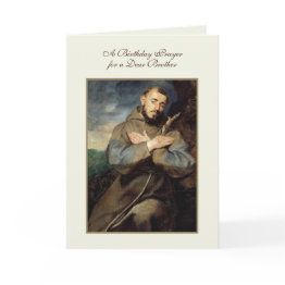 Small Religious St. Francis Catholic Brother Birthday Invitations Front View