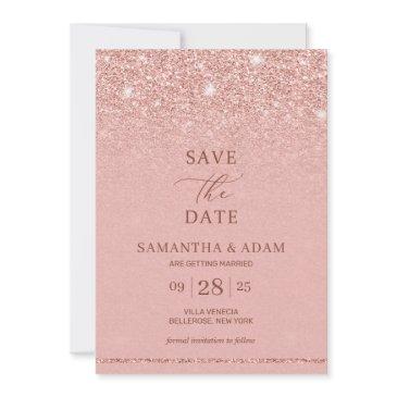 remarklable glam rose gold glitter ombre wedding save the date