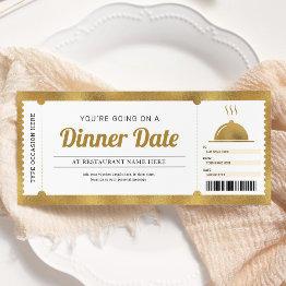 Small Restaurant Dinner Date Reservation Gold Voucher Invitation Front View