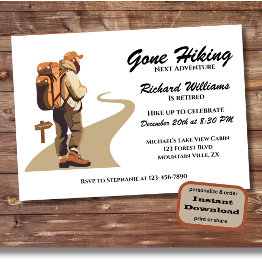 Small Retired Gone Hiking Next Adventure Retirement Invitation Front View