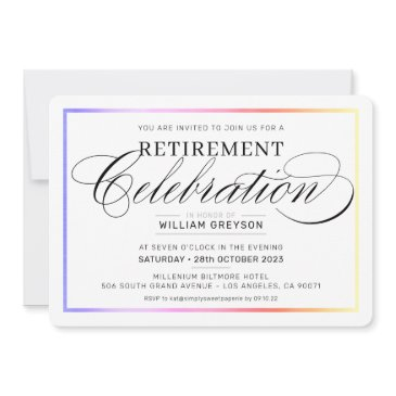 retirement celebration dinner modern rainbow color invitation