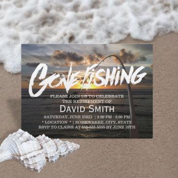 retirement gone fishing summer beach sunset invitation