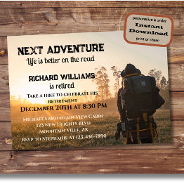 Small Retirement Hiking Next Adventure On The Road Invitation Front View
