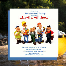 Small Retirement Party Celebration Funny Blue Red Invitation Front View