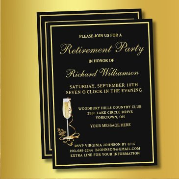 retirement party elegant black gold invitation