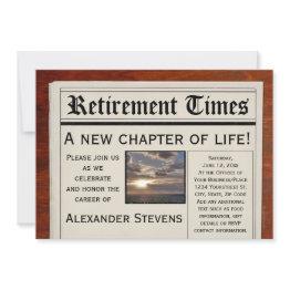 Small Retirement Party Fun Newspaper Invitation Front View