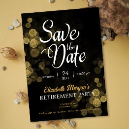 Small Retirement Party Gold Confetti Save The Date Invitation Front View
