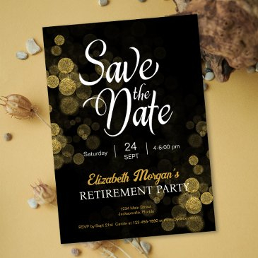 retirement party gold confetti save the date invitation