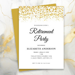 Small Retirement Party Gold Glitter Confetti Invitation Front View