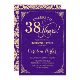 Small Retirement Party - Purple Gold Damask Invitation Front View