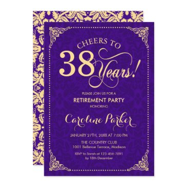 retirement party - purple gold damask invitation