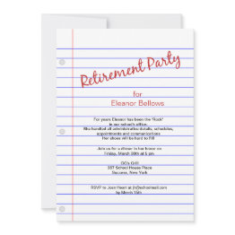 Small Retirement Party School Theme Invitation Front View