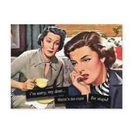 Small Retro 1950s Housewife "no Cure For Stupid" Postinvitations Front View