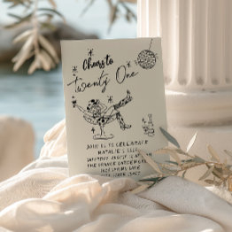 Small Retro 21st Hand Drawn Cowgirl Coastal Fun Birthday Invitation Front View