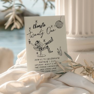 retro 21st hand drawn cowgirl coastal fun birthday invitation